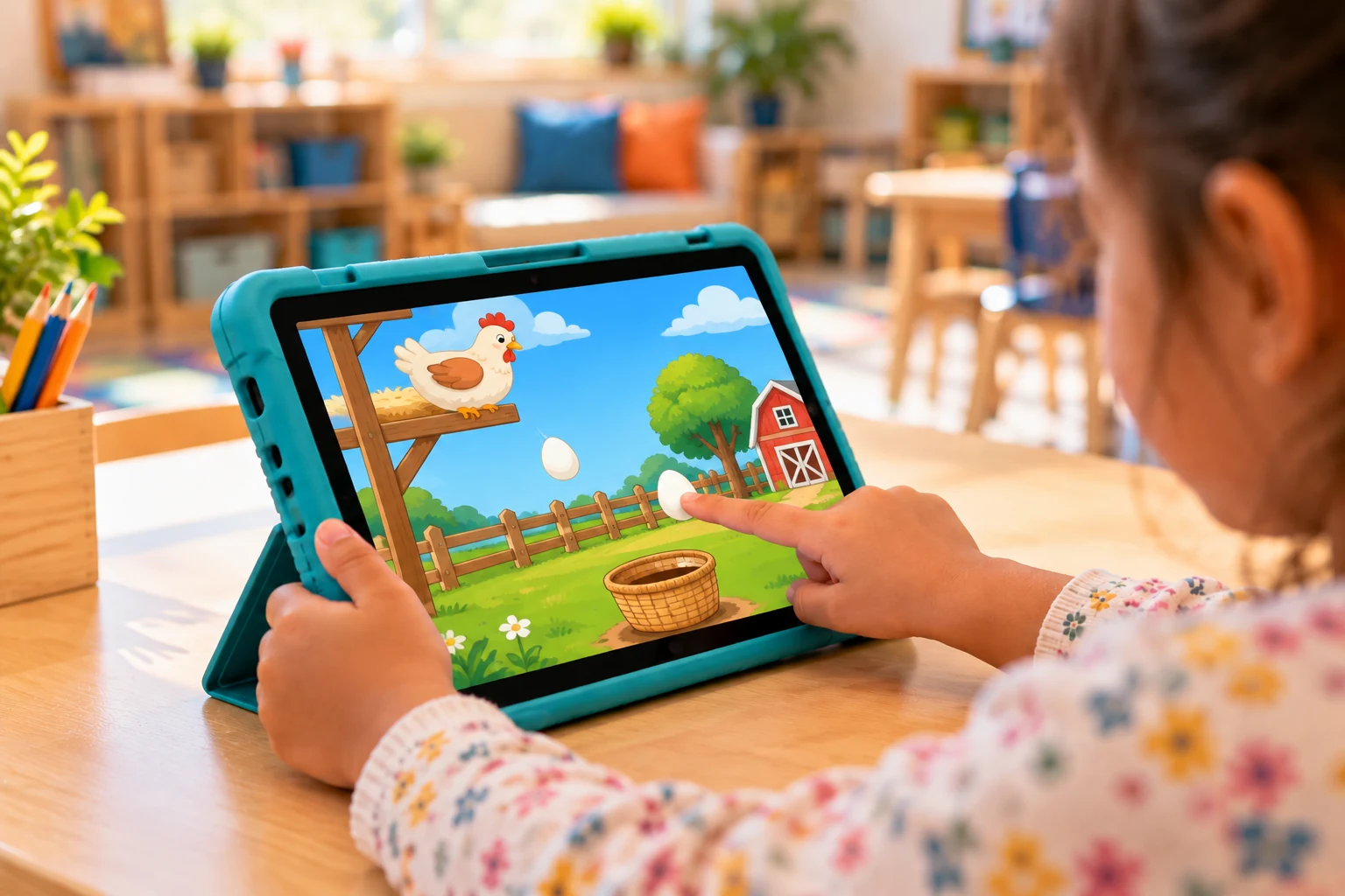 Hands using a protected tablet