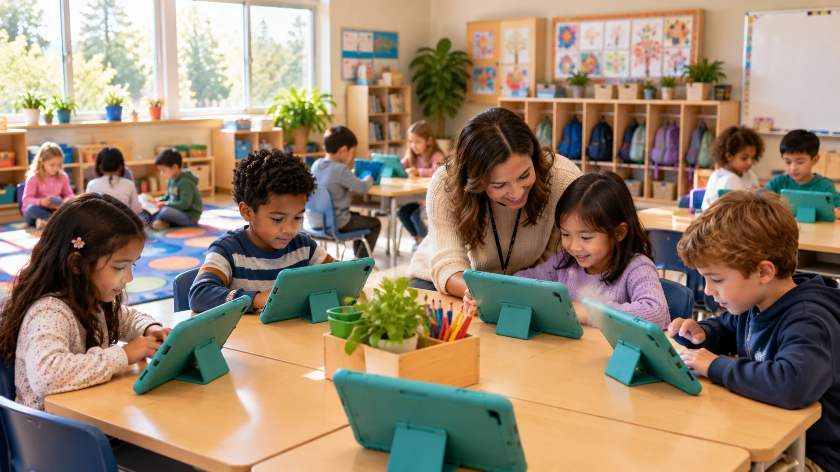 Students using individual tablets with educator support